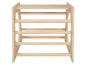 Un étagère en bois avec quatre étagères et un plateau supérieur.