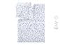 Parure de lit avec motif de feuilles bleues et échantillons de motifs supplémentaires.