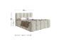 Lit boxspring beige avec tête et pied de lit rembourrés, mesurant 187x214 cm et 120 cm de hauteur.