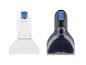 Deux accessoires de nettoyage, un transparent et un noir, avec des boutons bleus