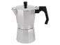 Cafetière moka argentée avec poignée et bouton noirs
