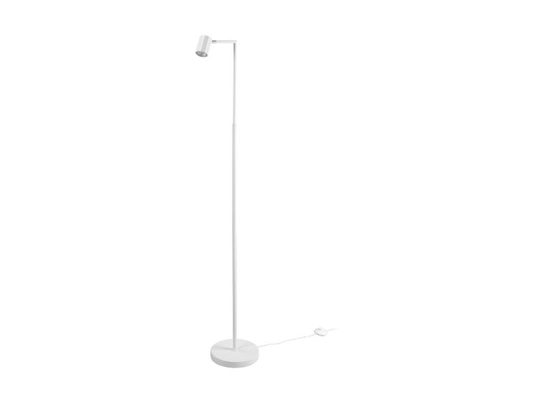 Lampe sur pied blanche moderne avec lumière orientable.