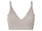 Soutien-gorge beige côtelé avec dentelle.
