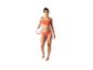 Maillot de bain et ballon de volley : une femme en bikini orange pose avec un ballon.