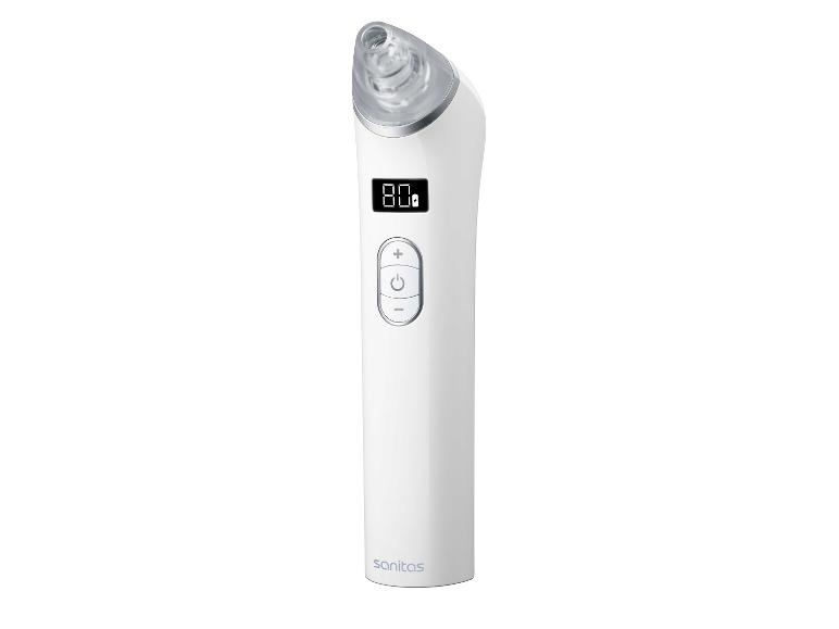 Appareil de nettoyage facial blanc avec écran numérique et boutons de commande