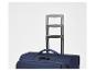 Valise de voyage bleue avec poignée télescopique réglable et serrure à combinaison.