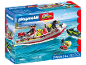 Coffret de jeu avec bateau de pompiers, chien de sauvetage et figurines dans l'eau
