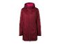 Veste softshell longue femme rouge foncé avec doublure de capuche rose.