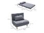 Fauteuil convertible en lit gris, mesurant 94x78x80 cm en fauteuil et 190x94x27 cm en lit.