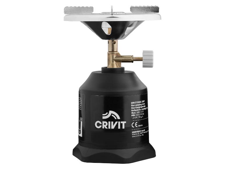 Réchaud de camping à gaz portable avec cartouche de gaz noire et brûleur argenté, 1,3 kW / 94 g/h.