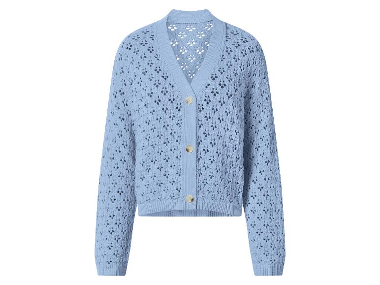 Cardigan tricoté bleu clair avec motif ajouré et boutons
