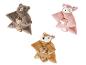 Trois couvertures en peluche animaux : ours brun, renard rose et renard brun.