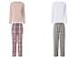 Deux ensembles de pyjamas femme à manches longues et pantalons à carreaux roses et gris.