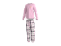 Pyjama avec haut rose à manches longues imprimé croissant et pantalon à carreaux.