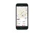 Un smartphone avec une application de fitness qui affiche un itinéraire, des calories, des pas, la fréquence cardiaque et le temps.