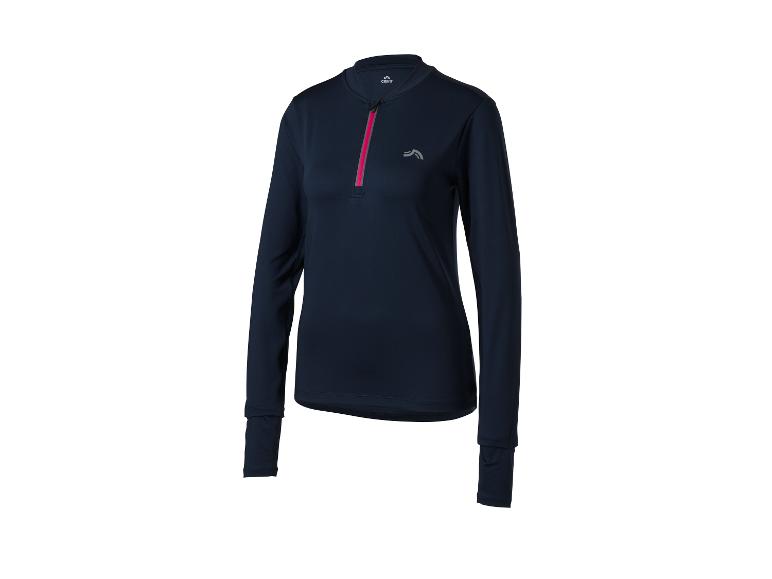 Haut de sport à manches longues bleu marine pour femme avec fermeture éclair rose