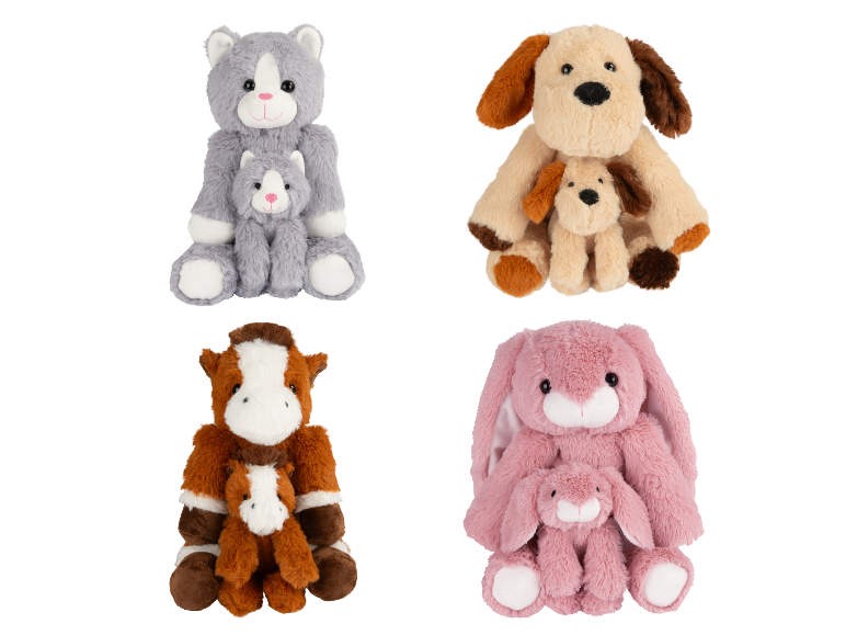 LUPILU® Peluche maman et son bébé en quatre modèles différents : chat, chien, cheval et lapin.