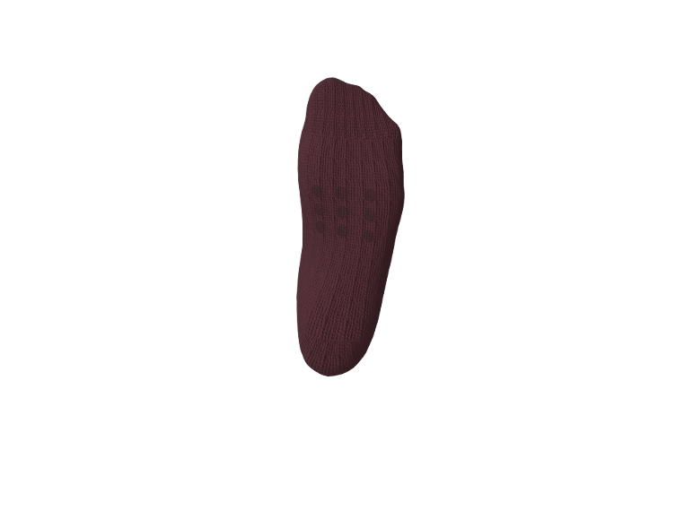 Une seule chaussette rouge foncé sur fond blanc.