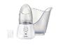 Un vaporisateur facial Silvercrest blanc avec une tête de vapeur transparente et un récipient transparent séparé.