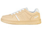 Des baskets beiges avec des lacets blancs et le texte 'see you in Paris'.