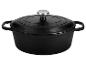 Cocotte en fonte noire avec couvercle et bouton argenté