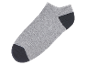 Une chaussette grise avec talon et orteil bleu foncé.