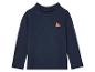 Un t-shirt à manches longues bleu marine avec un motif montagne orange.