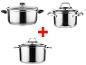 Ensemble de trois casseroles en acier inoxydable.