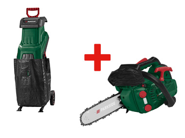 PARKSIDE® Tronçonneuse d'élagage à essence + Broyeur de végétaux à lames