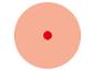 Un cercle couleur pêche avec un point rouge au centre.