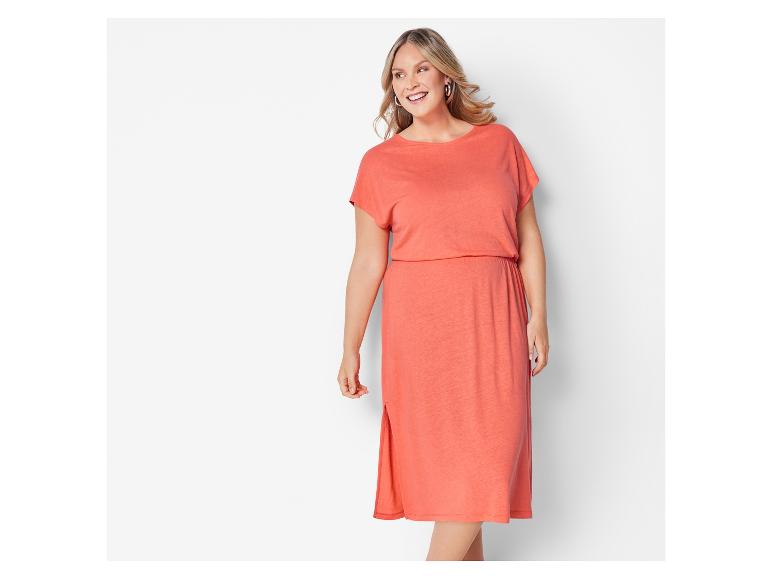 Robe mi-longue corail à manches courtes, style décontracté.