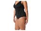 Maillot de bain une pièce noir pour femme avec décolleté cache-cœur et fronces