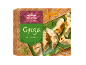 Gyoza végétariens surgelés sur une assiette verte avec des baguettes, style asiatique.