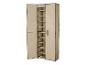 Armoire de rangement en tissu beige avec étagères ouvertes et porte latérale.