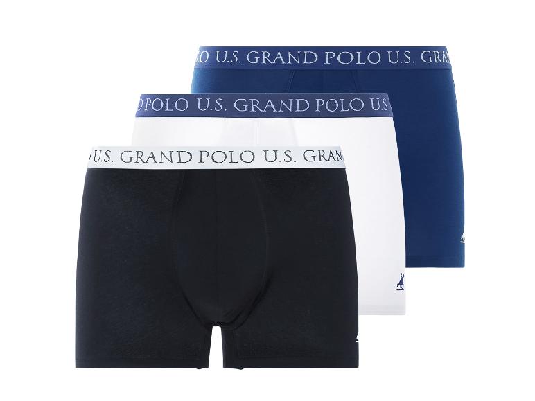 Trois boxers U.S. Grand Polo : noir, blanc, bleu marine.