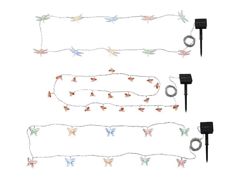 Trois ensembles de lumières décoratives solaires en forme de libellules, d'abeilles et de papillons.