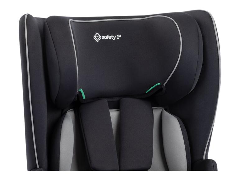 Siège auto enfant gris foncé avec accents gris et logo blanc