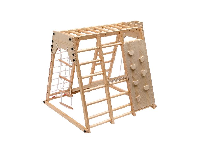 Gymnase de jeu en bois pour enfants avec échelle de corde et mur d'escalade