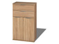 Une armoire en bois avec deux portes et deux tiroirs.