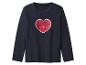 T-shirt bleu marine à manches longues avec un cœur rouge souriant.