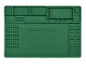 Tapis de réparation en silicone vert avec compartiments, zones magnétiques et une règle, avec le texte '/// PARKSIDE'.