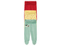 Trois leggings pour bébé en rouge, jaune à motifs de fraises et vert clair avec un motif d'oiseau.