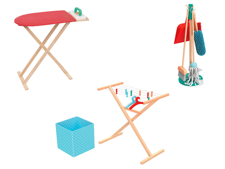 Aller en mode plein écran : Playtive Station de nettoyage / séchoir à linge / planche à repasser en bois - Image 1