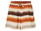 Short avec imprimé rayé en orange, marron et beige.