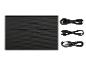 Étui noir texturé avec trois câbles enroulés : HDMI, USB-A vers USB-C et USB-C vers USB-C.