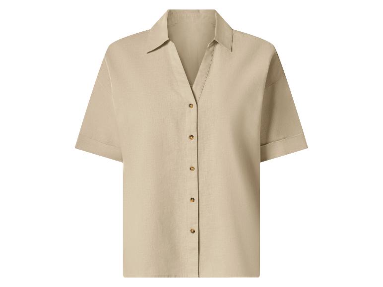 Chemise femme beige à manches courtes boutonnée