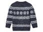 Un pull gris foncé avec des flocons de neige blancs et un motif en zigzag.