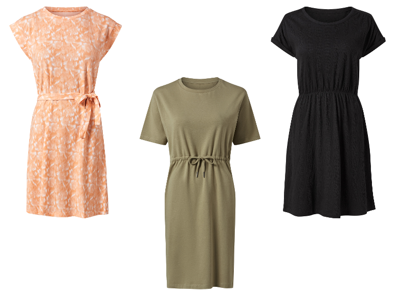 Trois robes d'été : orange, olive et noire.