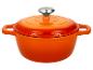 Cocotte en fonte orange avec couvercle et bouton argenté