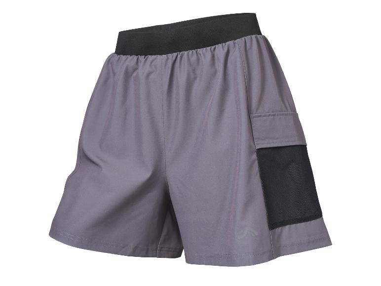 Short de sport gris avec taille élastique noire et poche latérale en maille.